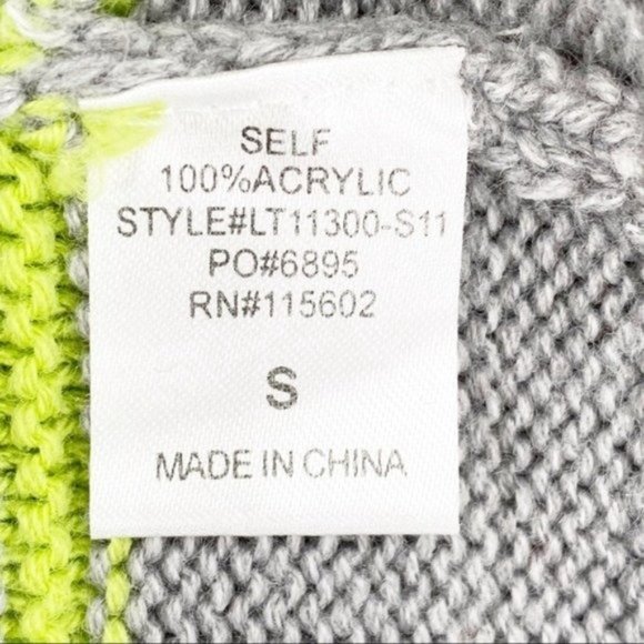 LUSH Button Front Gray & Lime Green Striped Cardigan Sweater with Pocket Small - Picture 8 of 8